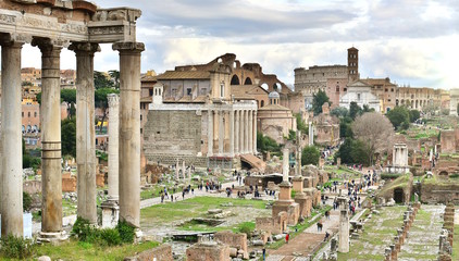 Fototapeta premium View of the Roman Forum with the Temple of Saturn, Rome, Italy