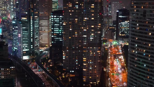 Tokyo at night near Hamamatsuchō from above