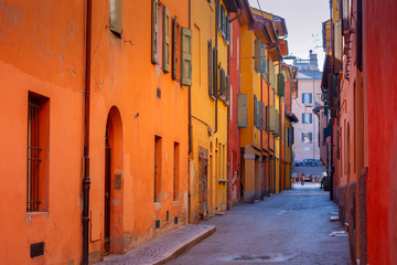 Bologna. Multicolored facades of houses.