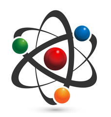 Vector of atom icon illustration in vivid colors - obrazy, fototapety, plakaty