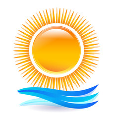 Sunset beach vector icon background