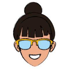 Woman face with sunglasses icon vector illustration graphic design