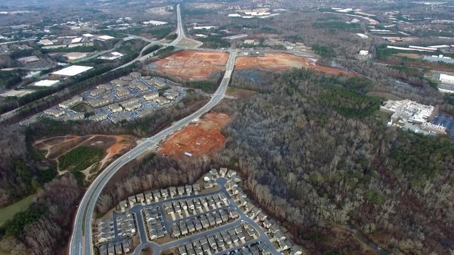 Aerial view of typical communities in North Georgia along with new construction development all around them