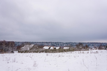 The village in a winter overcast day, Russia.