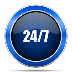 24/7 vector icon. Modern design blue silver metallic glossy web and mobile applications button in eps 10