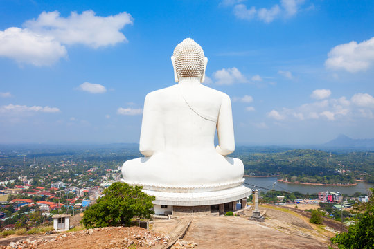 Giant Samadhi Buddha statue on top of the Elephant rock in Kurunegala city, Sri Lanka