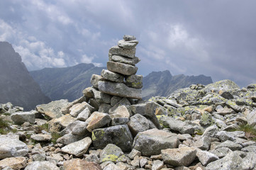 Stone cairns in Tatra mountains, Slovakia, harmony and balance under mount Rysy