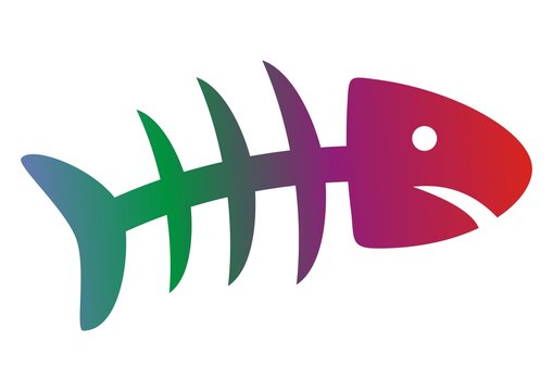 Fish, rainbow skeleton, spine, vector icon