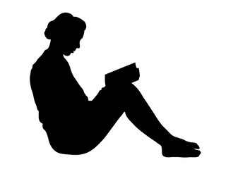 Vector silhouette of woman read book on white background for web or ad