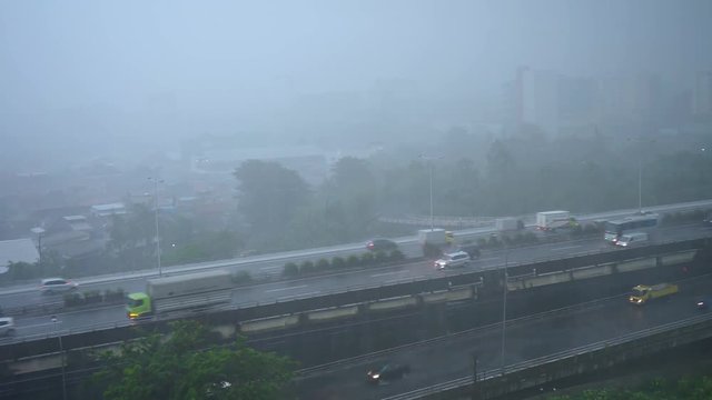 Rain storm. Worst situation while bad weather in Jakarta.