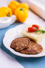 Meat pancakes with mashed potatoes