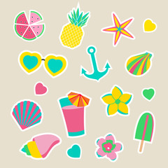 Collection of summer stickers. Vector isolated illustration.