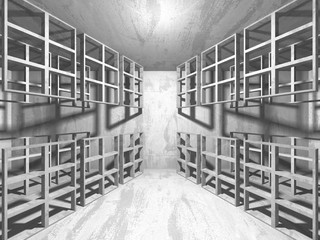 Dark basement empty room interior. Concrete walls