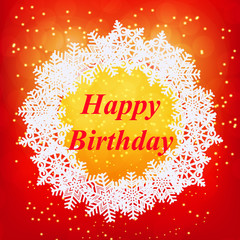 Happy birthday greeting card. New year template. Brightly Colorful illustration. Red illustration of Snowflakes. Snowflakes background for birthday. Merry christmas illustration.