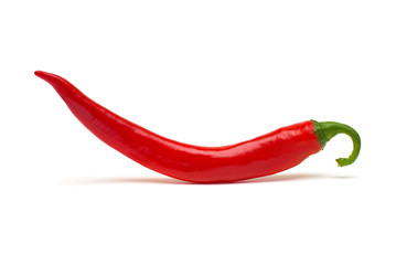 Red chili pepper isolated on a white background. Flat lay, top view