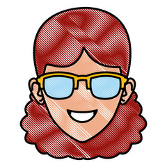 Woman face with sunglasses icon vector illustration graphic design