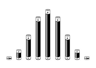 A collection of battery icons forming a Gauss curve. Vector Illustration
