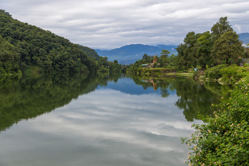 Fototapeta na wymiar View of Lake Side of Pokhara from Phewa Lake, Pokhara