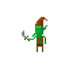 Pixel character goblin with a sword. Сharacter for games and web sites