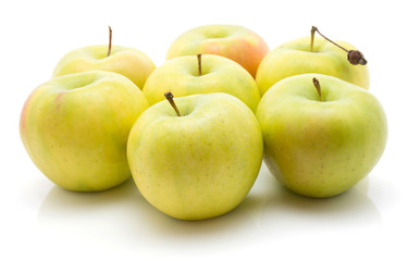 Apples (Smeralda variety) set isolated on white background green yellow.