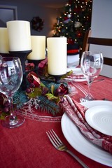 Holiday Season Table Decorated for Christmas and New Year's Family Celebrations