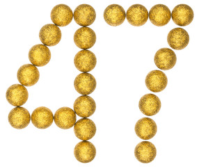 Numeral 47, forty seven, from decorative balls, isolated on white background