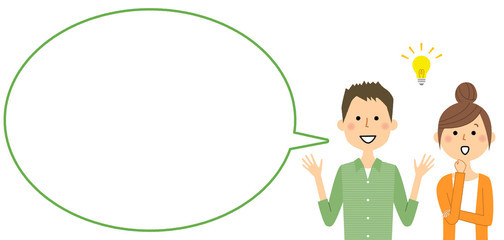 ひらめく若いカップル　ふきだし