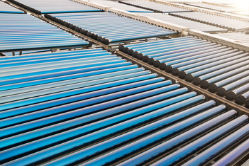 Vacuum tube collectors of solar water heating system on the roof