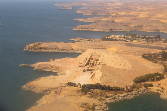Aerial view of Abu Simbel, and Lake Nasser, Egypt
