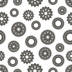 Seamless gear pattern. Gears on a white background. Vector illustration.