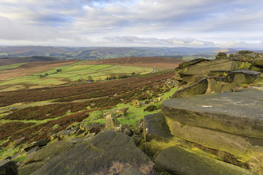 Stanage Edge and millstones in autumn, Hathersage, Peak District National Park, Derbyshire