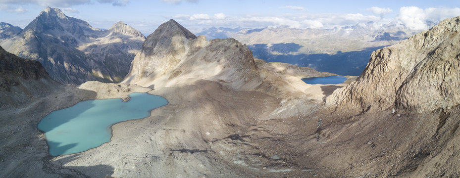 Panoramic of Lej Lagrev seen from drone, Silvaplana, Engadine, Canton of  Graubunden Stock Photo | Adobe Stock