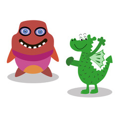 Friendly cartoon monsters. Vector illustration.