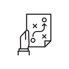 Planning strategy concept. Business tactic. Document in hand businessman. Vector illustration flat line minimal design. Isolated on white background. Analysis scheme. Chart project.