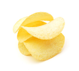 Fototapeta na wymiar Potato chips on white