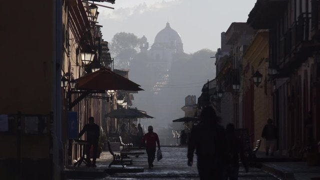 morning life in colonial street of ancient town  San Cristobal de las Casas