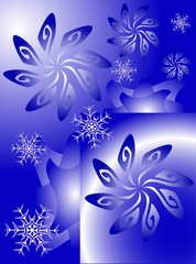 White and blue snowflakes on a blue background