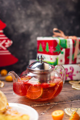 red tea in glass Christmas decoration