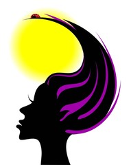 silhouette of a beautiful girl with ladybug