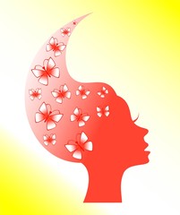 silhouette of a beautiful girl with butterflies