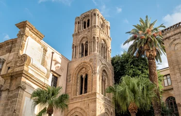  View of the baroque facade with the Romanesque belltower of Santa Maria dell'Ammiraglio Church known as Martorana Church, Palermo, Italy   © EleSi