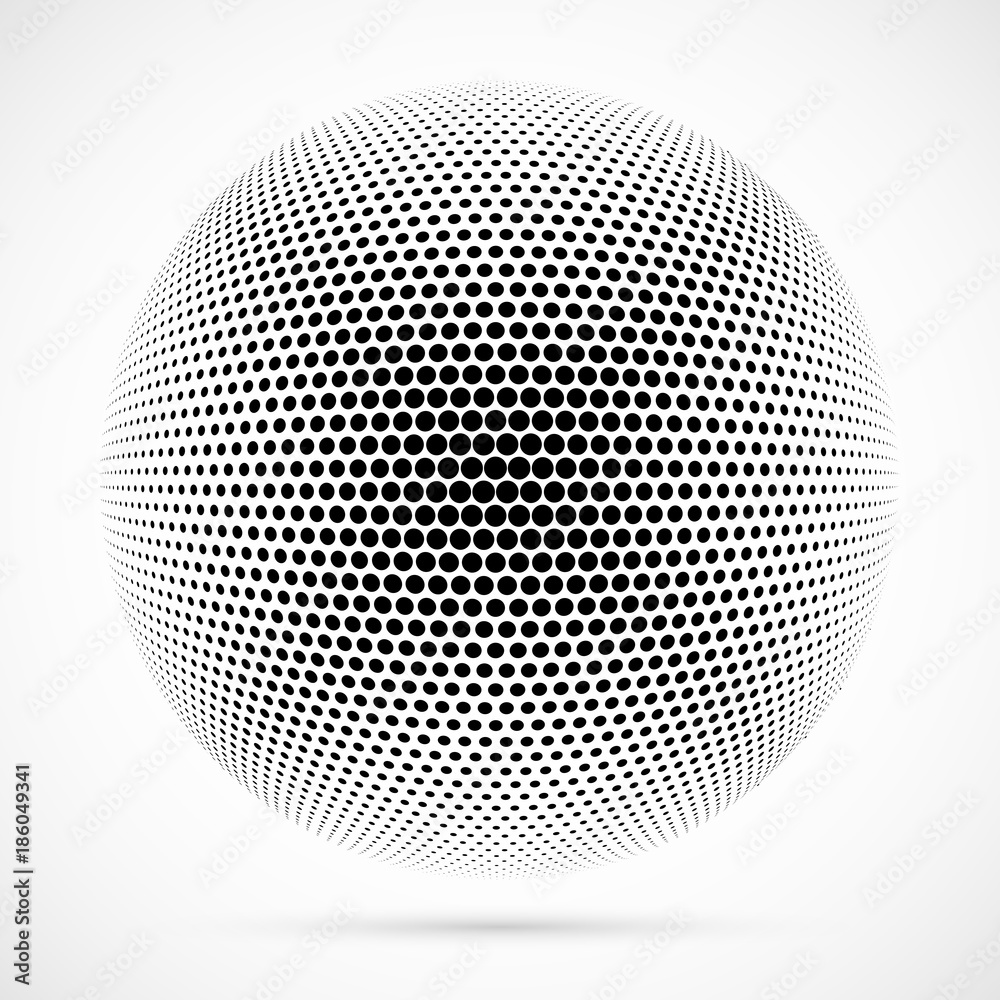 Poster white 3d vector halftone sphere.dotted spherical background.logo template with shadow.circle dots is