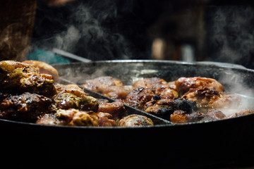 Pan fried beef at Christmas market