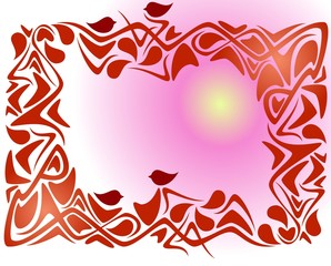 Red abstract frame on a pink background