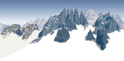 Fototapeta na wymiar vector alpine landscape with peaks covered by snow