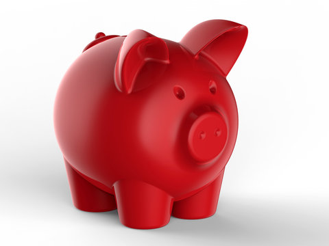 3D Render - Red Piggy Bank With Shadows