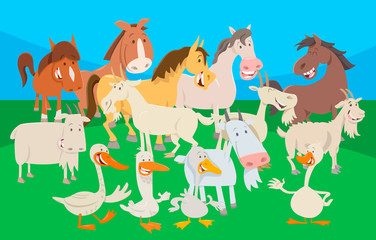 cute farm animal cartoon characters group