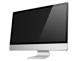 Realistic 3D Computer right view, with a black screen, isolated on a white background