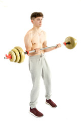 18 Year old teenage boy lifting weights