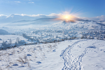 Winter landscape with lots of snow and trees